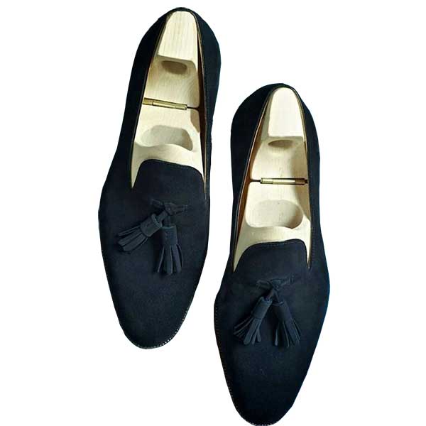 Men Navy Blue Suede Tassel Loafers Shoe 