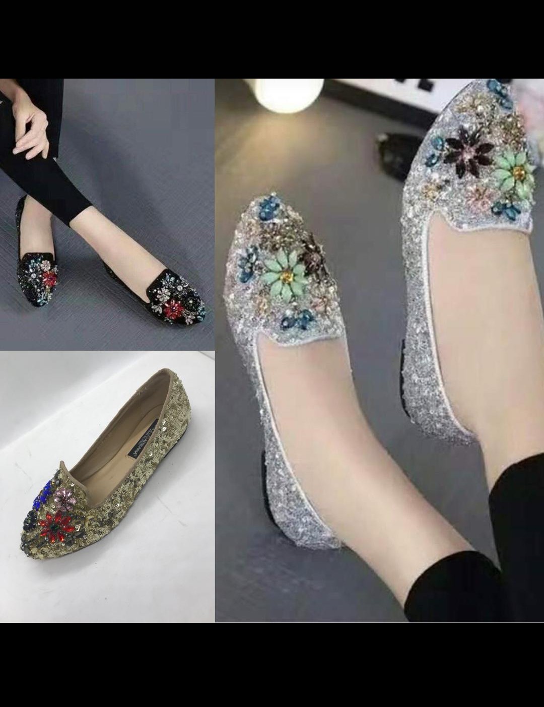 Women Floral Glittery Flat Covered Shoe  CartRollers ﻿Online Marketplace  Shopping Store In Lagos Nigeria