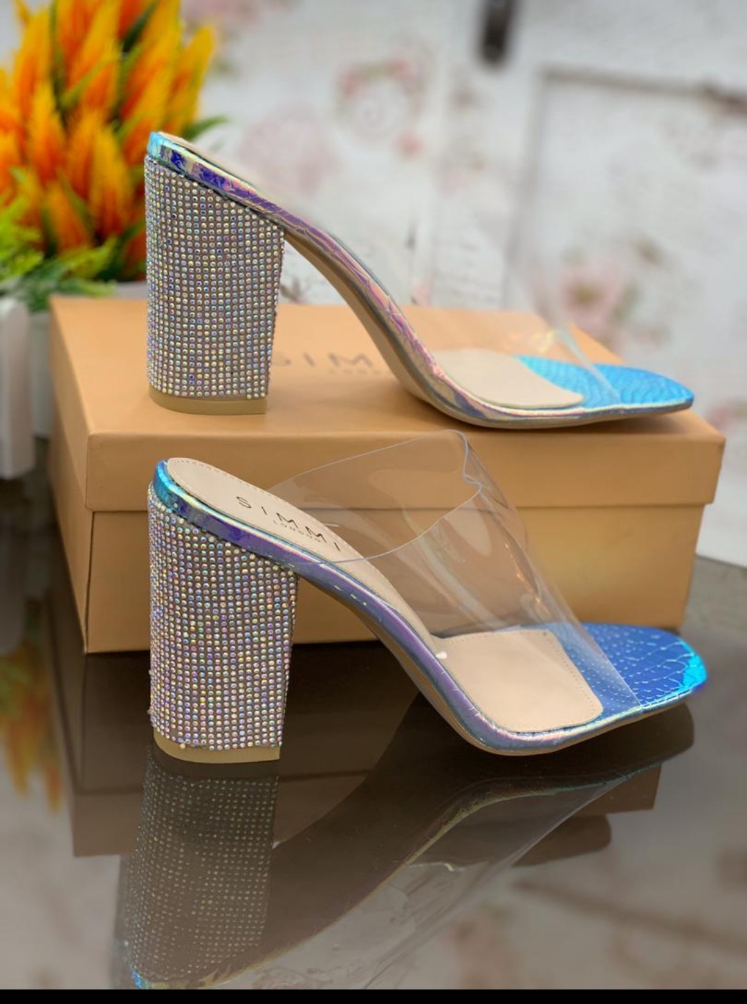 clear slipper heels
