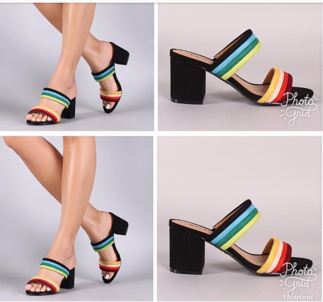 multi colored block heels