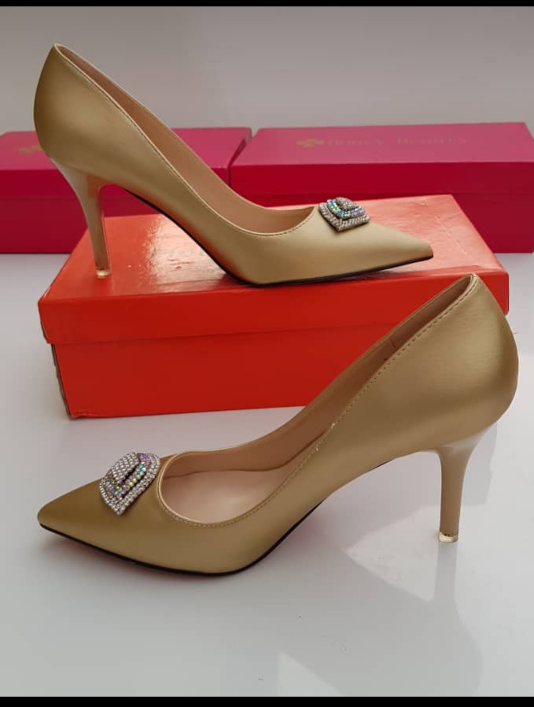 gold patent heels
