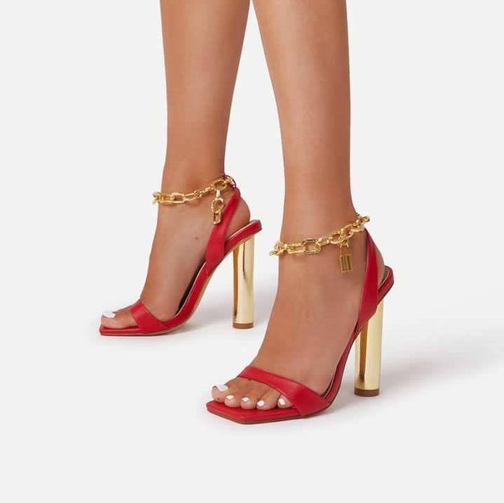 AVAYA - RUCHED CROSSOVER CHAIN STRAP HEEL SANDALS NUDE