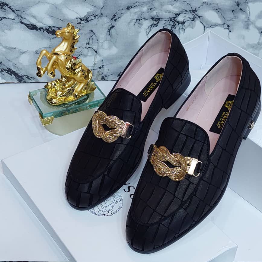 Boys black clearance and gold loafers